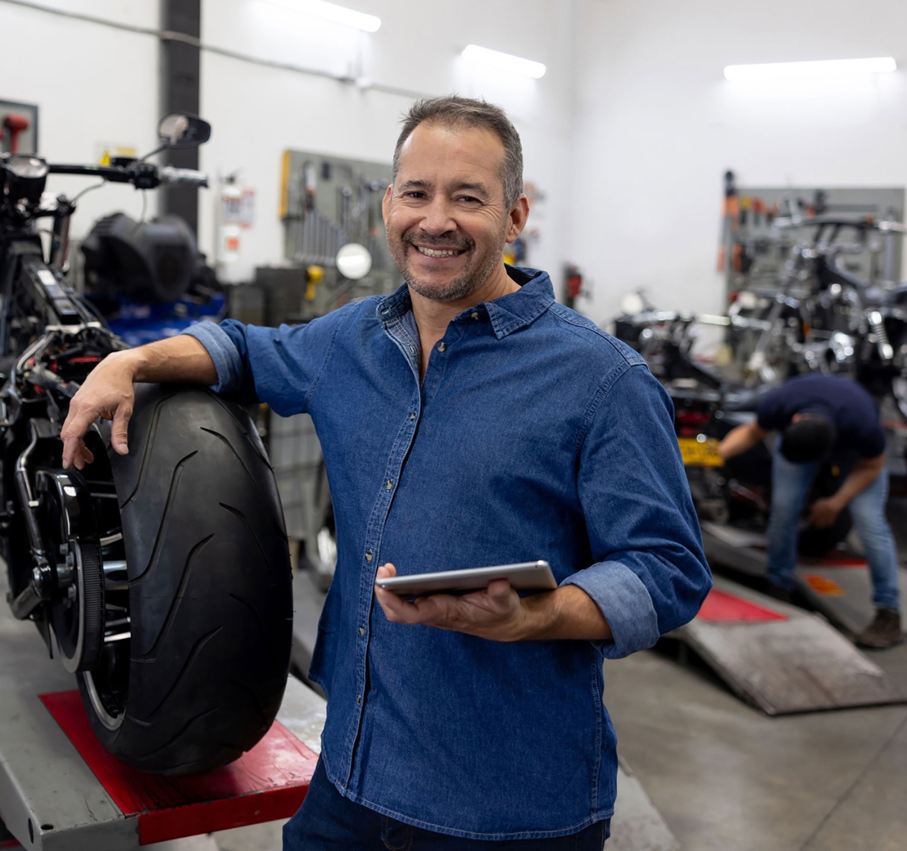 mechanic at motorcycle shop